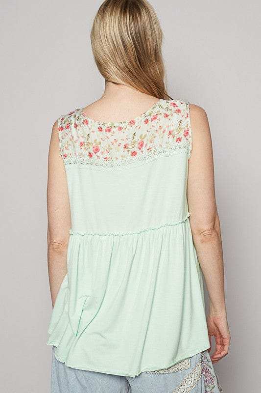 POL Lace Detail Frill Floral V-Neck Sleeveless Top - Trendsi - Flyclothing LLC