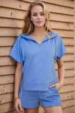 Drawstring Zipped Short Sleeve Hoodie and Shorts Set - Trendsi - Flyclothing LLC