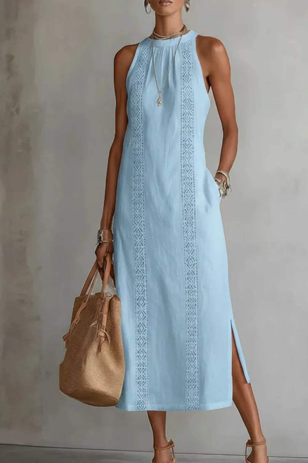 Sleeveless Side Slit Dress with Pockets - Trendsi - Flyclothing LLC