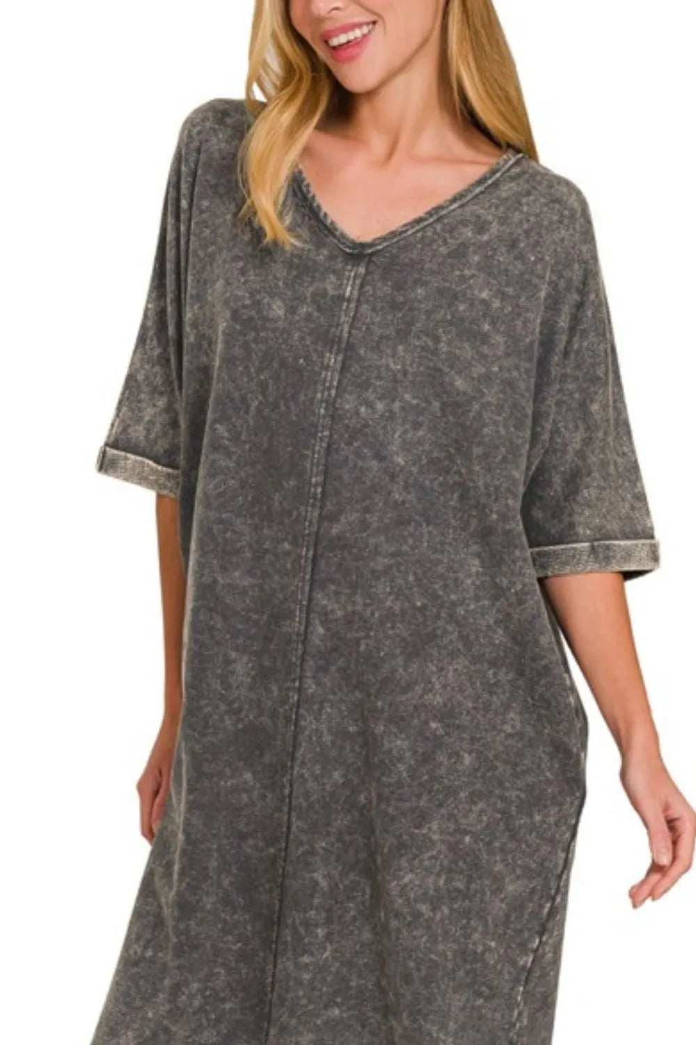 Zenana Acid-washed French Terry Tee Shirts Dress - Trendsi - Flyclothing LLC