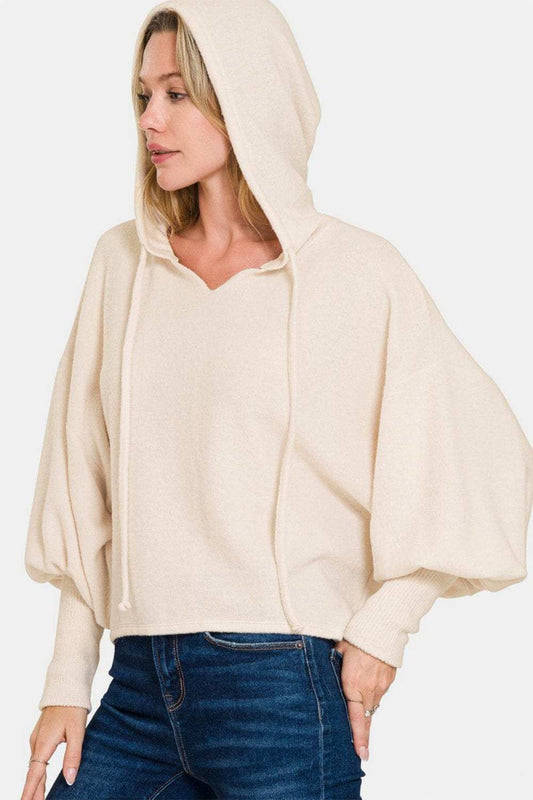Zenana Brushed Hacci Drop Shoulder Cropped Hoodie - Trendsi - Flyclothing LLC