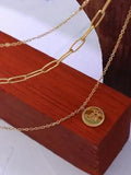 18K Gold-Plated Three-Layered Engraved Necklace - Trendsi