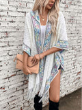 Fringe Half Sleeve Hooded Poncho - Trendsi