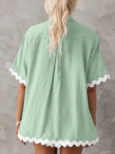 Contrast Trim Half Sleeve Top and Shorts Set - Trendsi - Flyclothing LLC