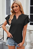 Eyelet Notched Flutter Sleeve T-Shirt - Trendsi - Flyclothing LLC