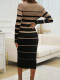 Color Block Round Neck Long Sleeve Midi Dress - Trendsi - Flyclothing LLC