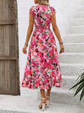 Ruffled Smocked Printed Sleeveless Dress - Trendsi