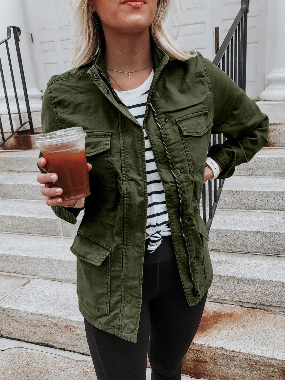 Pocketed Long Sleeve Zip Up Jacket - Trendsi - Flyclothing LLC