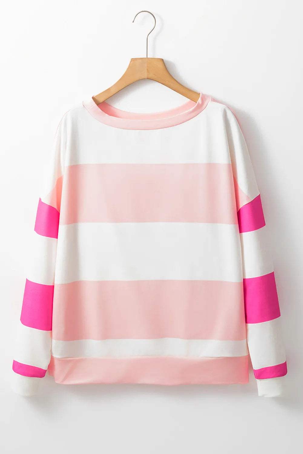 Contrast Color Block Round Neck Long Sleeve Top - Trendsi - Flyclothing LLC