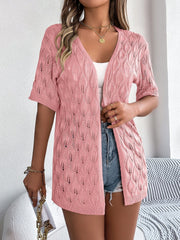 Openwork Open Front Short Sleeve Cardigan - Trendsi