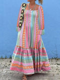 Ruffled Striped Long Sleeve Dress - Trendsi