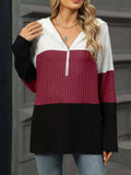 Color Block Half Zip Hooded Top - Trendsi - Flyclothing LLC