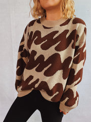 Contrast Round Neck Long Sleeve Sweater - Trendsi