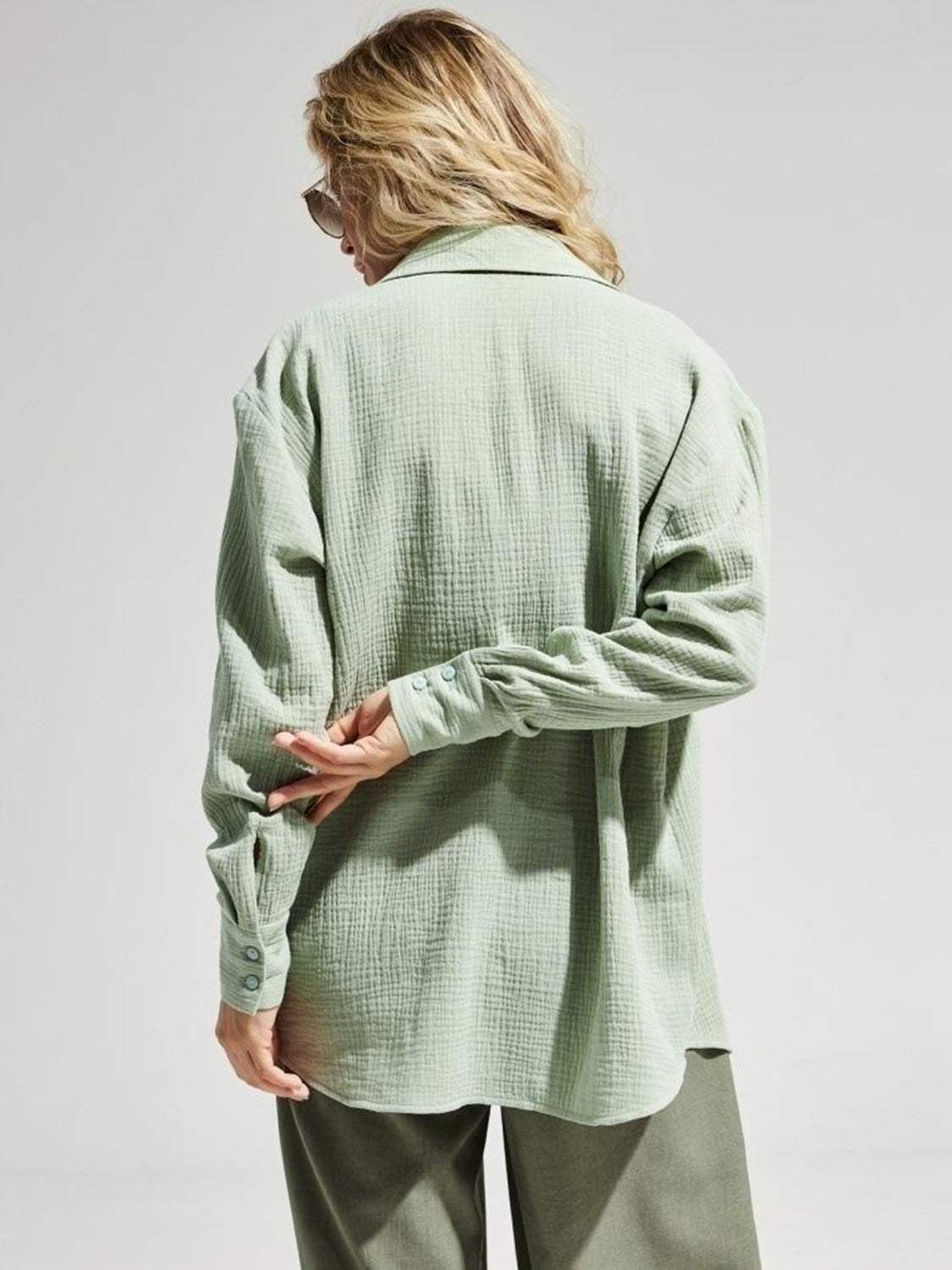 Textured Collared Neck Long Sleeve Shirt - Trendsi - Flyclothing LLC