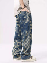 Men's Checkered Wide Leg Jeans - Trendsi - Flyclothing LLC