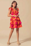 SO ME Floral V Neck Layered Dress with Elasticized Waist - Trendsi - Flyclothing LLC