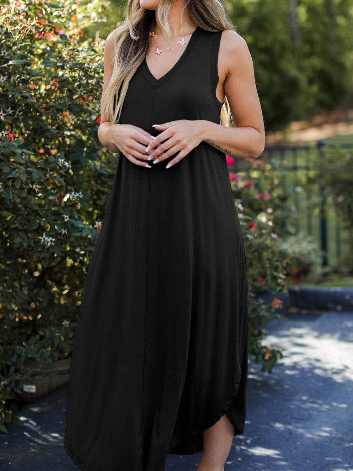 Full Size V-Neck Midi Tank Dress - Trendsi - Flyclothing LLC