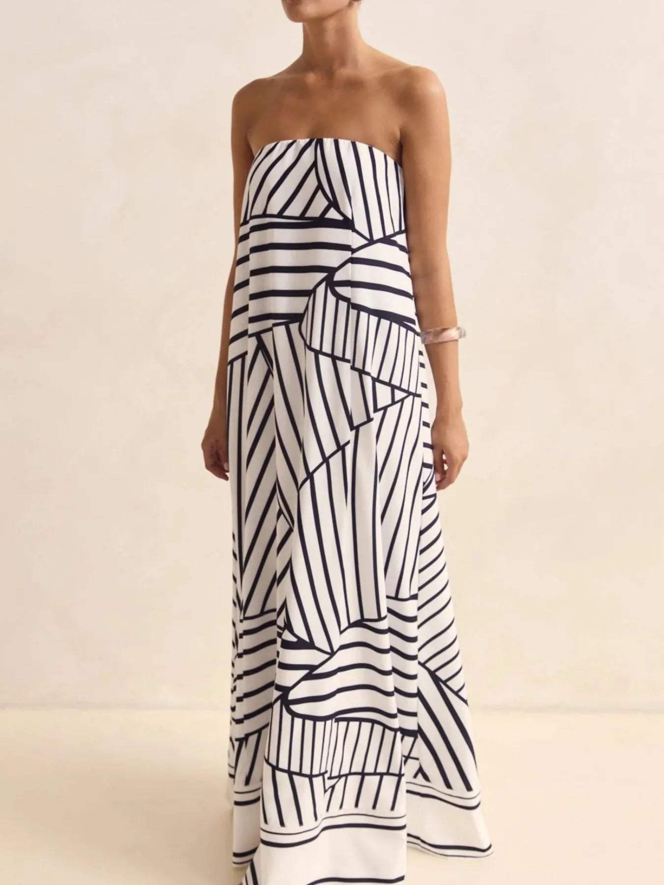 Smocked Printed Tube Maxi Dress - Trendsi - Flyclothing LLC