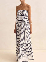 Smocked Printed Tube Maxi Dress - Trendsi - Flyclothing LLC