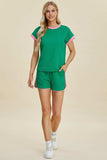 Double Take Full Size Texture Contrast T-Shirt and Shorts Set - Trendsi - Flyclothing LLC