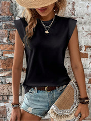 Round Neck Cap Sleeve Blouse - Trendsi