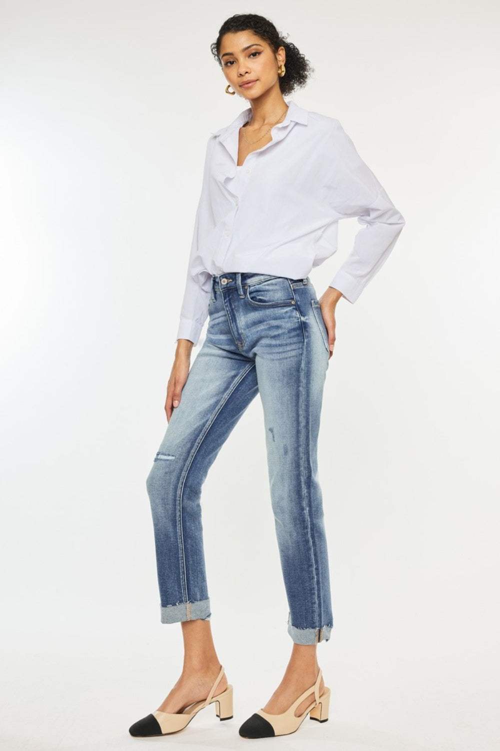 Kancan High Rise Cuffed Straight Jeans - Trendsi - Flyclothing LLC