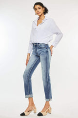 Kancan High Rise Cuffed Straight Jeans - Trendsi - Flyclothing LLC