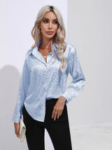 Leopard Collared Neck Long Sleeve Shirt - Trendsi - Flyclothing LLC