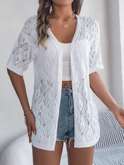 Openwork Open Front Half Sleeve Cardigan - Trendsi