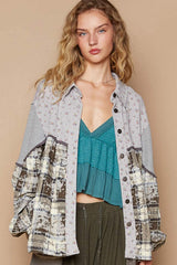POL Balloon Sleeve Floral Color Block Plaid Shirt - Trendsi - Flyclothing LLC