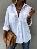 Button Up Roll-Tab Sleeve Shirt - Trendsi