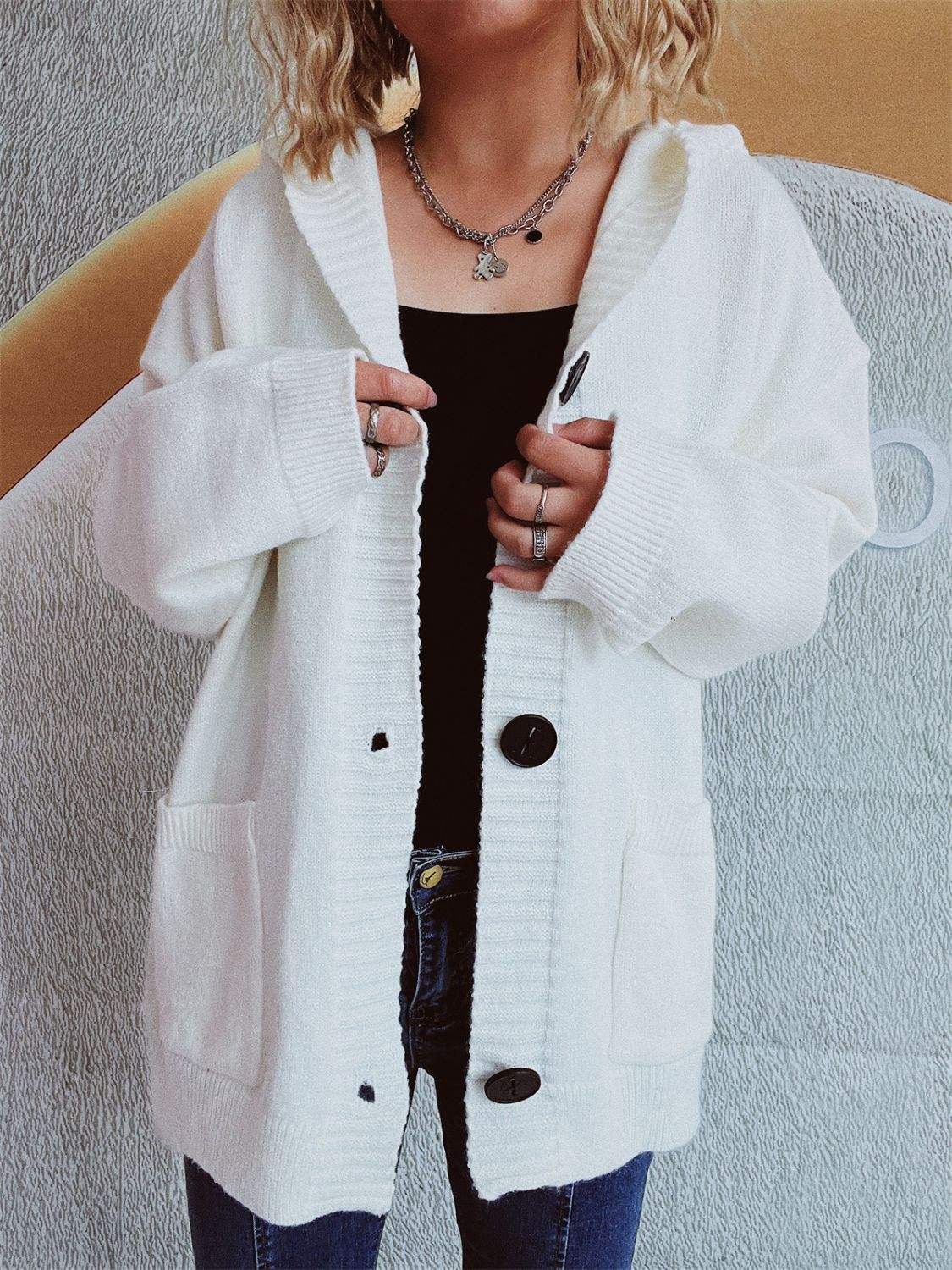 Dropped Shoulder Long Sleeve Hooded Cardigan - Trendsi - Flyclothing LLC