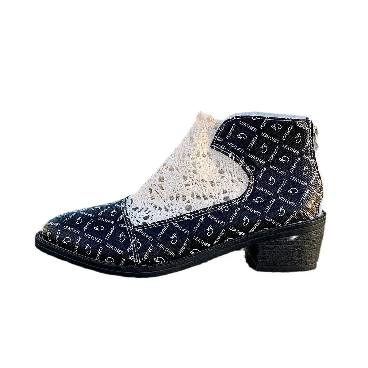 Printed Point Toe Block Heels Boots - Trendsi - Flyclothing LLC