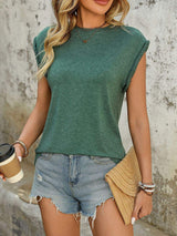 Perfee Round Neck Cap Sleeve T-Shirt - Trendsi - Flyclothing LLC