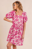 BiBi Printed Square Neck Puff Sleeve Mini Dress - Trendsi