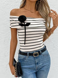 Perfee Striped Off-Shoulder Short Sleeve T-Shirt - Trendsi