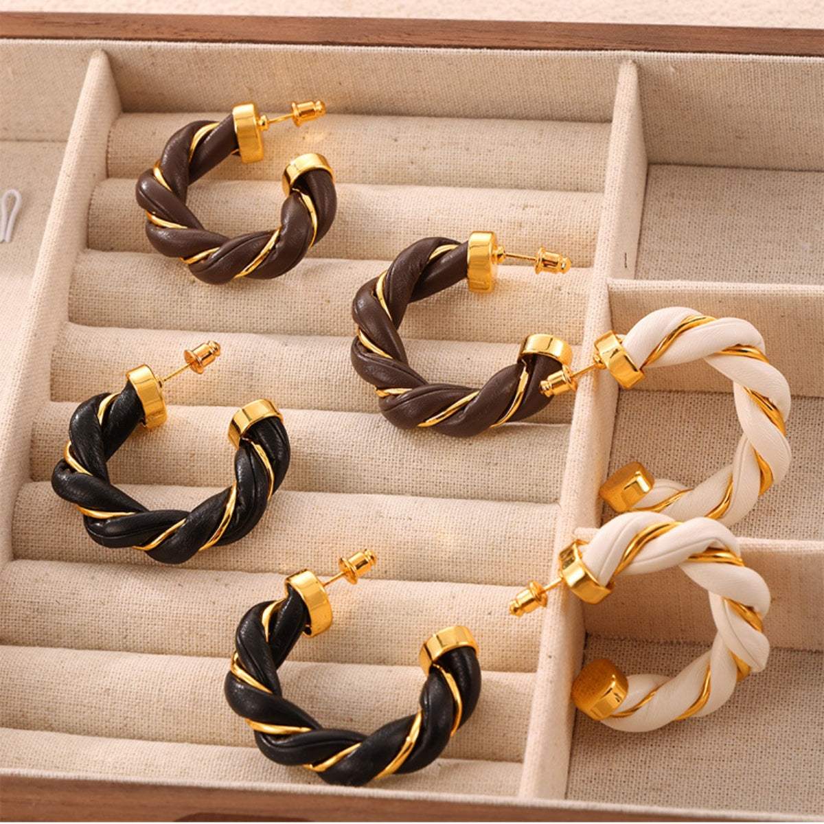Twisted Leather Rope C-Hoop Earrings - Trendsi - Flyclothing LLC