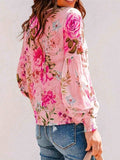 Smocked Printed Round Neck Lantern Sleeve Blouse - Trendsi - Flyclothing LLC