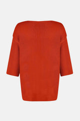 V-Neck Three-Quarter Sleeve Knit Top - Trendsi - Flyclothing LLC