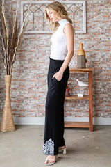 Heimish Full Size Solid Damask Casual Pants Plus Size - Trendsi - Flyclothing LLC