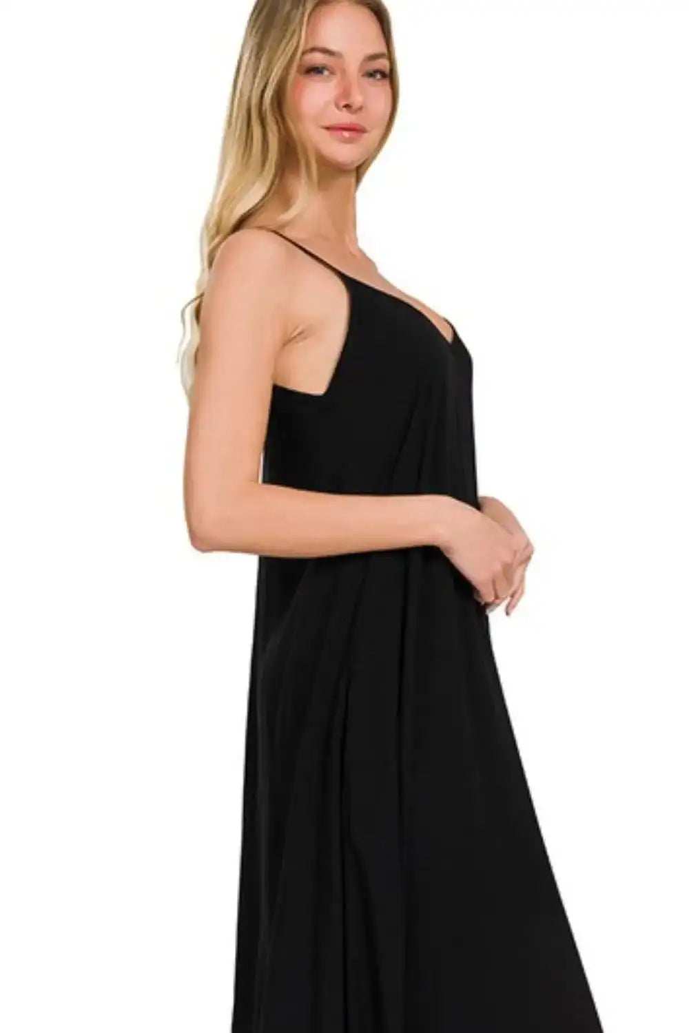 Zenana Woven Arc Hem Cami Dress With Flowy Pockets - Trendsi - Flyclothing LLC