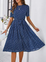 Printed Round Neck Short Sleeve Dress - Trendsi - Flyclothing LLC