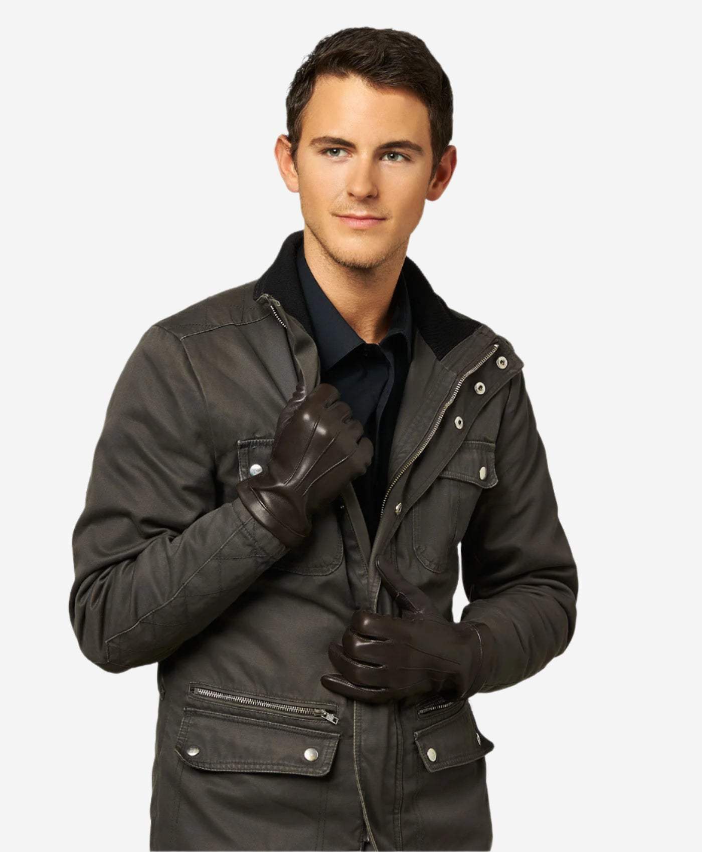 CC3301 (brown) - Men’s Italian cashmere lined touchscreen leather gloves