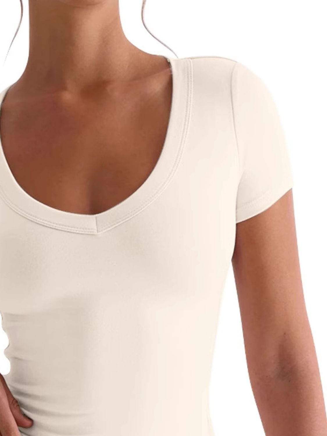 Lovelet Scoop Neck Short Sleeve T-Shirt - Trendsi - Flyclothing LLC