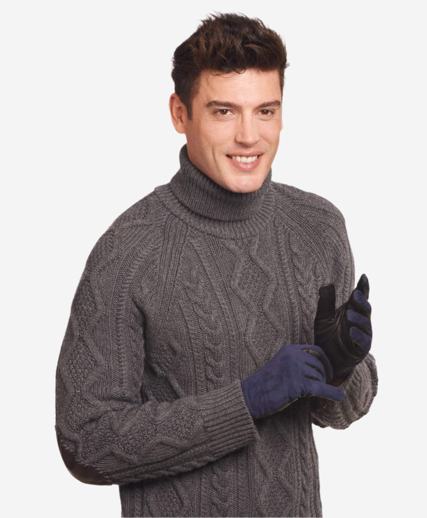 CC3414 (blue/black) - Men’s Italian suede and lambskin gloves with cashmere lining and snap closure - Leather Gloves Online - Flyclothing LLC