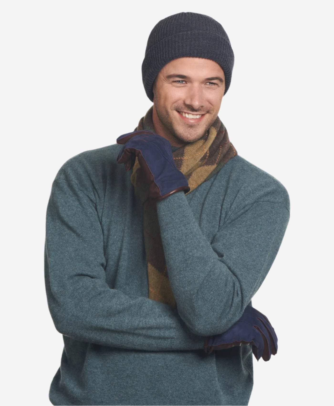 CC3434 (blue) - Men’s Italian suede and lambskin gloves with cashmere lining