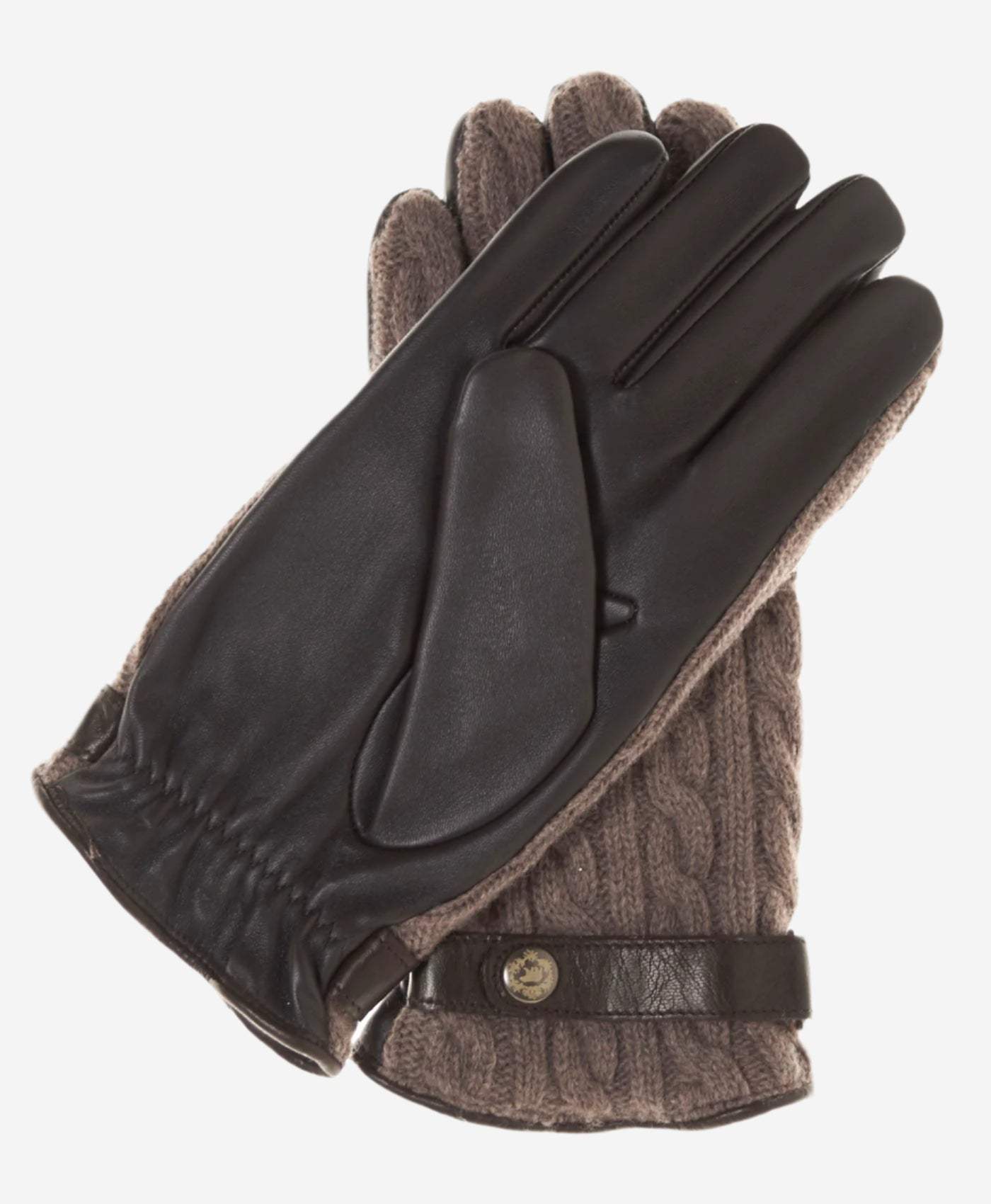 CC3510 (brown) - Men’s Italian cable knit cashmere and leather winter gloves