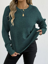 Textured Knit Relaxed Fit Round Neck Sweater - Trendsi - Flyclothing LLC