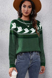 Ghost Pattern Round Neck Long Sleeve Sweater - Trendsi - Flyclothing LLC