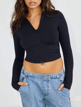 Zip Up Long Sleeve Active Outerwear - Trendsi - Flyclothing LLC